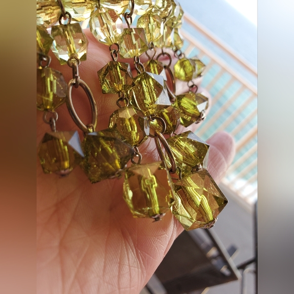 Vintage lucite faceted peridot green choker bib statement necklace 80's 90's euc - Picture 8 of 16